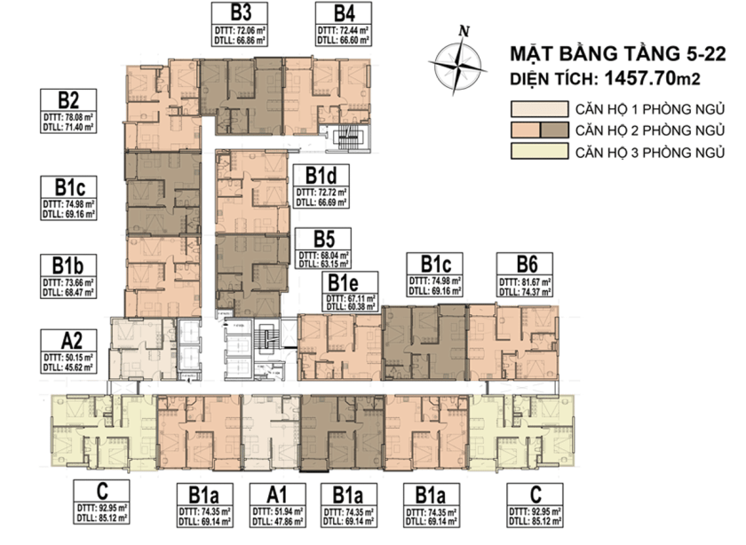 Tầng 5 – 22 bao gồm các căn hộ Ventosa Luxury Quận 5 1PN – 3PN