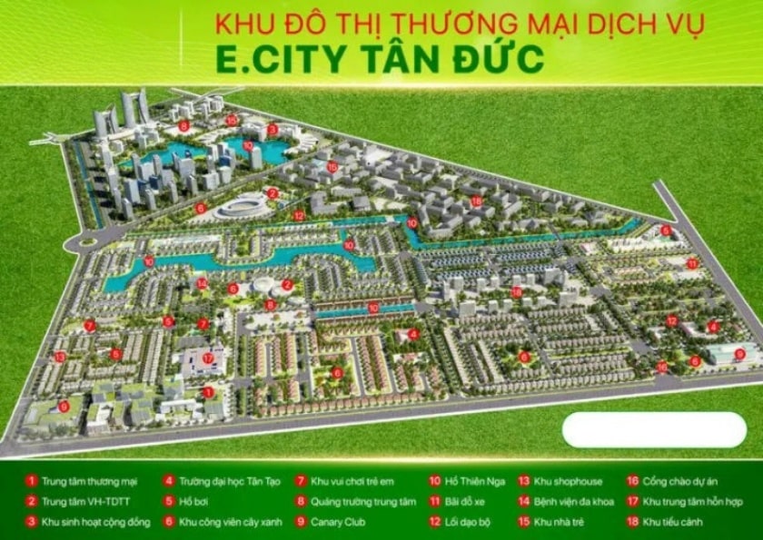Tổng quan quy hoạch tiện ích nội khu dự án E City Tân Đức của Tân Tạo Group