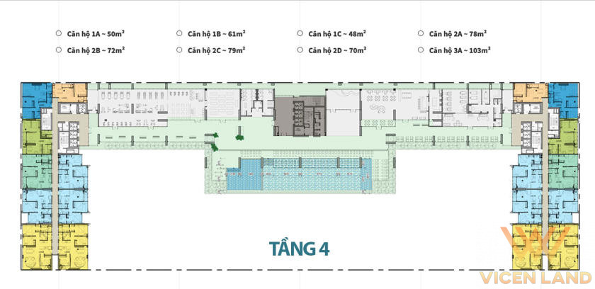 Mặt bằng chi tiết tầng 4 của dự án khu căn hộ cao cấp Kingdom 101 Quận 10