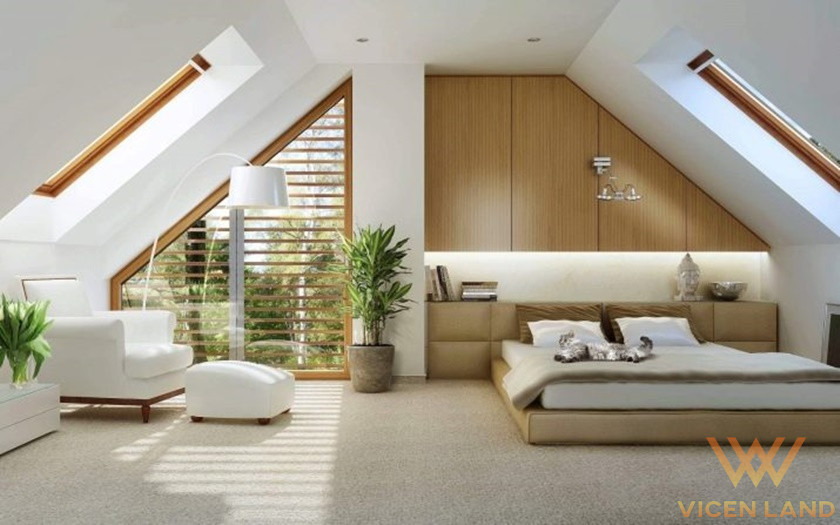 Mẫu thiết kế Phòng ngủ trên gác mái phong cách hiện đại