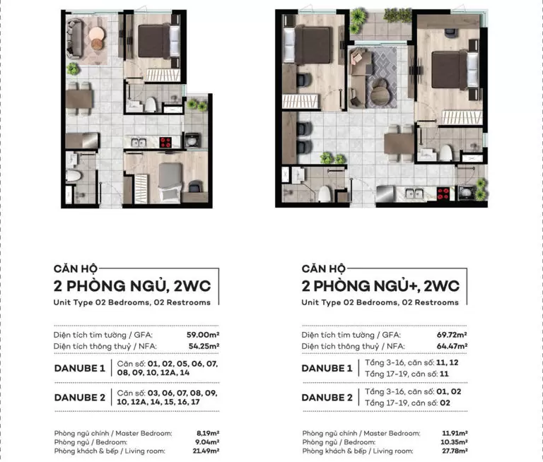 Mặt bằng chi tiết căn hộ 2 phòng ngủ + 2 WC tại dự án West Gate