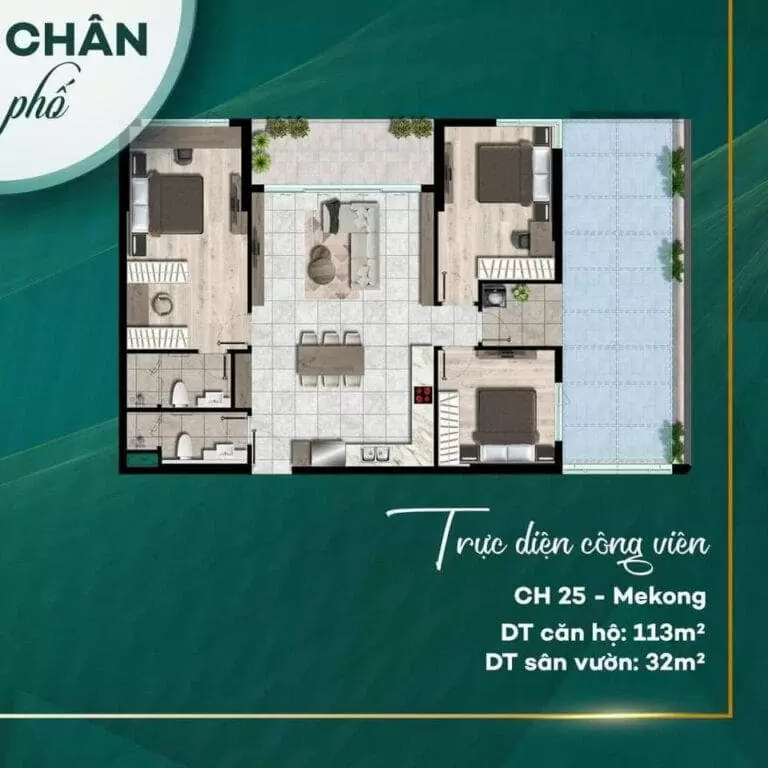 Mặt bằng chi tiết căn hộ Terrace tầng 3 tại dự án West Gate